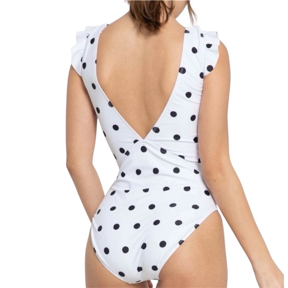 NWT Marina West White/Black Polka Dot Ruffle Accent Swimsuit Size L - Picture 3 of 10
